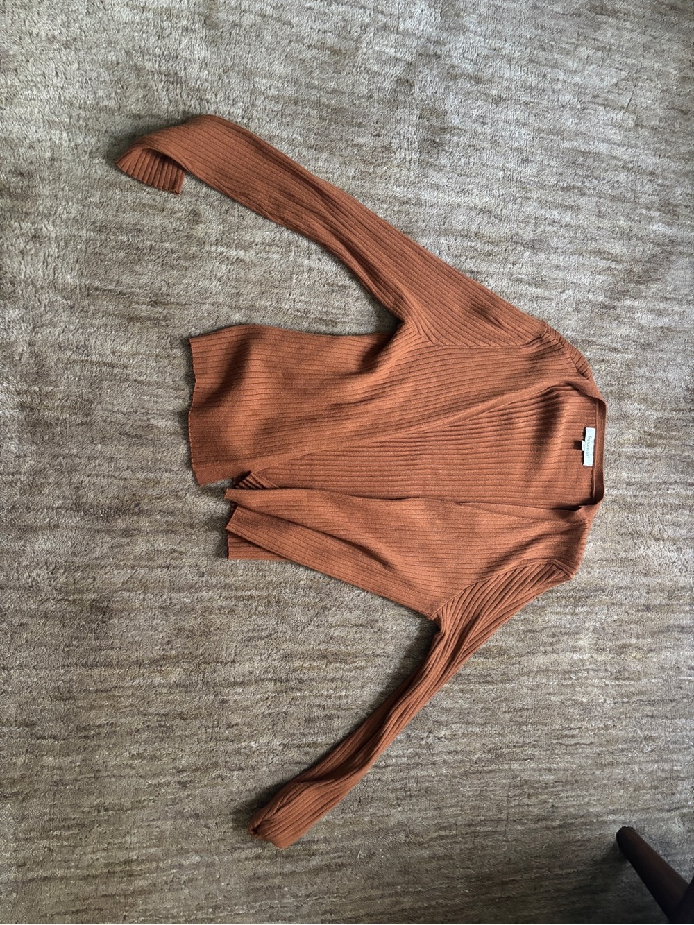 Francesca's Burnt Orange Ribbed Open Cardigan